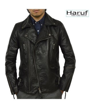 Haruf/本革 レザージャケット ダブルライダースジャケット 革ジャン メンズ ホースハイド 馬革 ブラック 黒 秋冬 UK1HBK/505065771