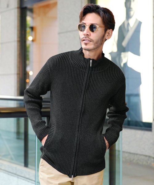 二重臼風zipアップニット ニット セーター メンズ スタンドカラー トップス モックネック ハイネック ジップ ジップアップ ジギーズショップ Jiggys Shop Magaseek