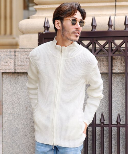 二重臼風zipアップニット ニット セーター メンズ スタンドカラー トップス モックネック ハイネック ジップ ジップアップ ジギーズショップ Jiggys Shop Magaseek