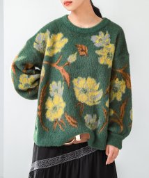 osharewalker(オシャレウォーカー)/『ジャカード花柄シャギーニット』/グリーン