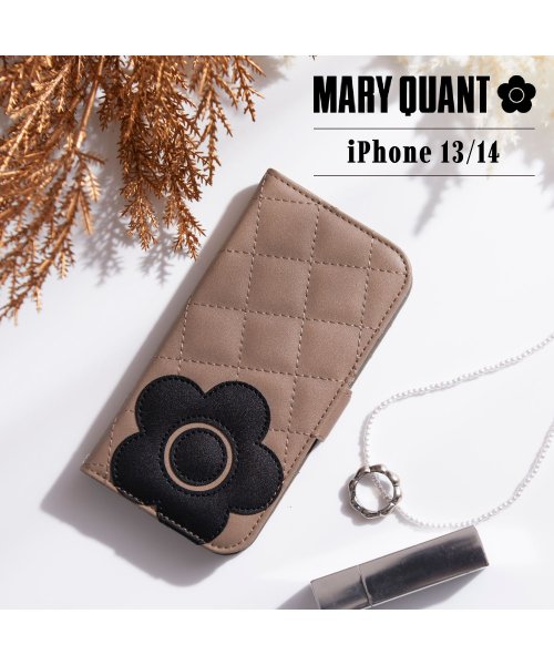 MARY QUANT(マリークヮント)/MARY QUANT マリークヮント iPhone 14 13 ケース スマホケース 携帯 レディース PU QUILT LEATHER BOOK TYPE C/グレージュ系1