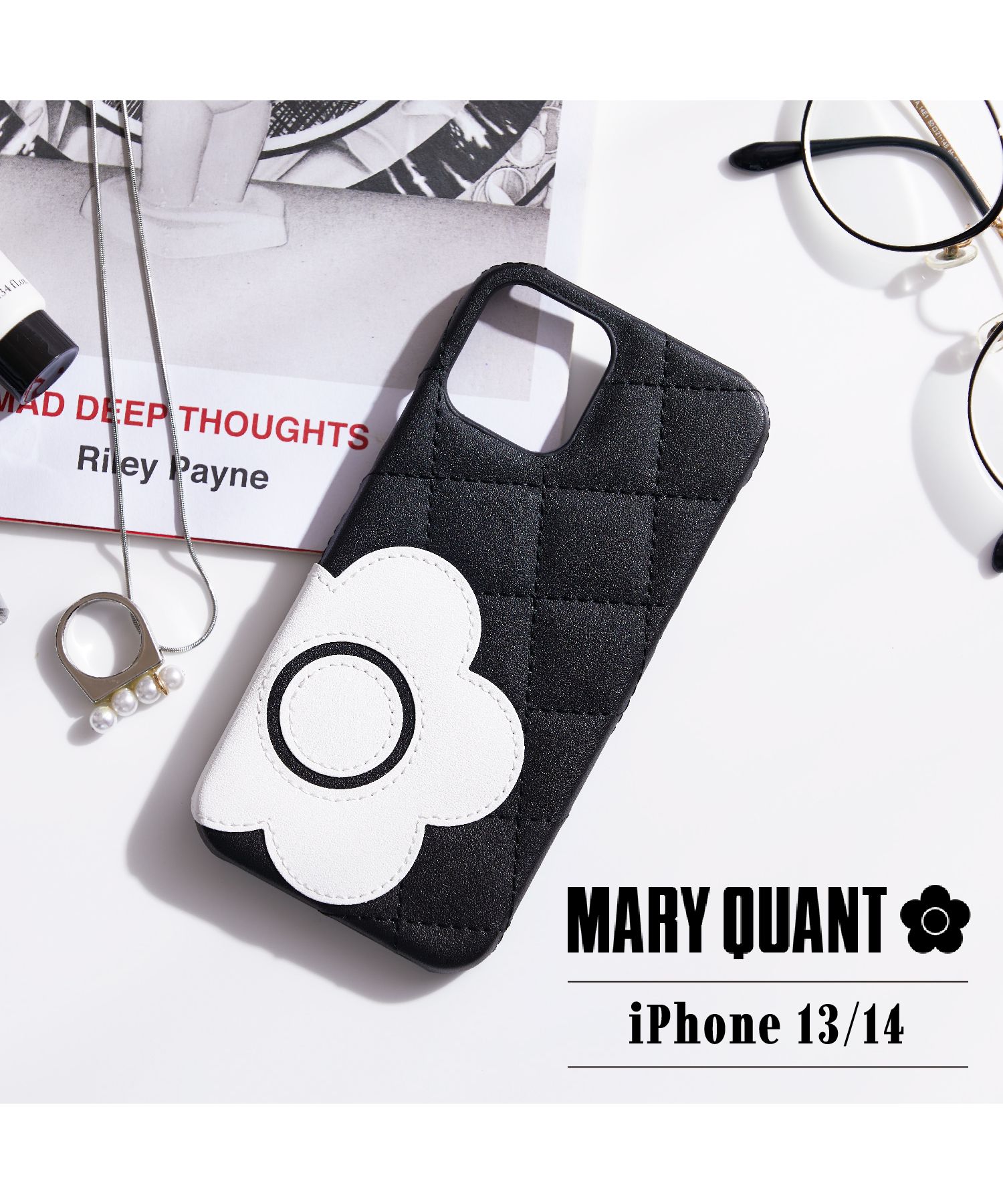 MARY QUANT マリークヮント iPhone 14 13 ケース スマホケース 携帯 レディース PU QUILT LEATHER BACK  CASE ブ