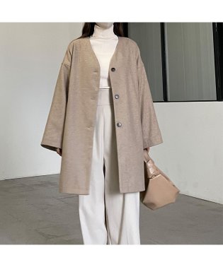 Louere/Louere　ノーカラーAラインミドルコート/505068356