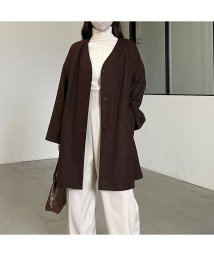 Louere/Louere　ノーカラーAラインミドルコート/505068356