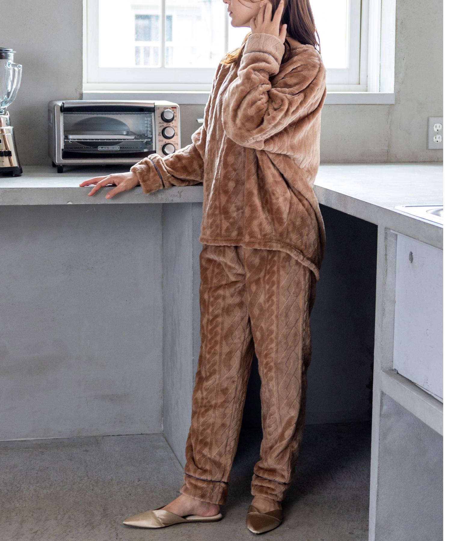 セール】memory fleece メモリーフリースかぶり上下セット(アラン編み