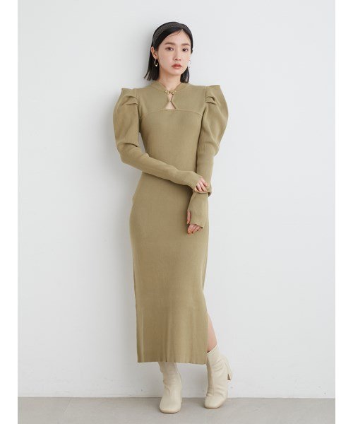 チャイナカットアウトニットワンピース リリー ブラウン Lily Brown Magaseek