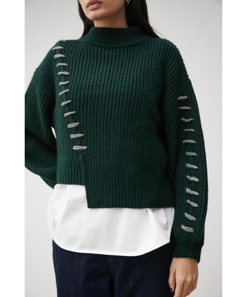 AZUL by moussy(アズールバイマウジー)/HAND STITCH SHORT KNIT TOPS/D/GRN3
