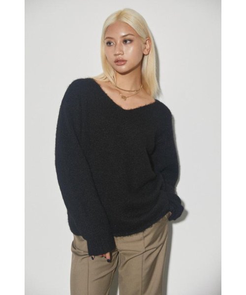 LAGUA GEM(ラグアジェム)/LOOSE V NECK COLOR KNIT/BLK