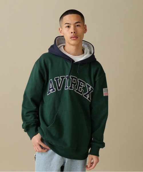 AVIREX(AVIREX)/ARCH LOGO COLOR HOOD L/S PARKA/アーチ ロゴ カラー フード パーカー/グリーン