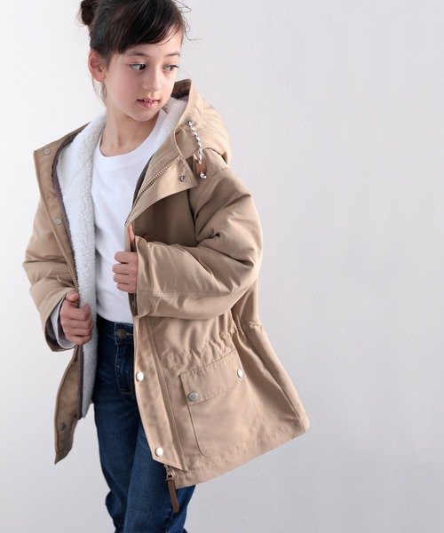 キッズ 3WAYミドル丈無地ボアマウンテンパーカー(ライナー取外し可  
