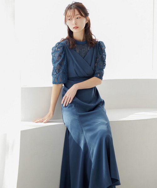 Niana ニアナ 結婚式 ワンピース パーティードレス レース マーメイドスカート ボリューム袖 フレア ロング丈 袖あり 半袖 五分袖 ロングドレス 他と被 ニアナ Niana Magaseek