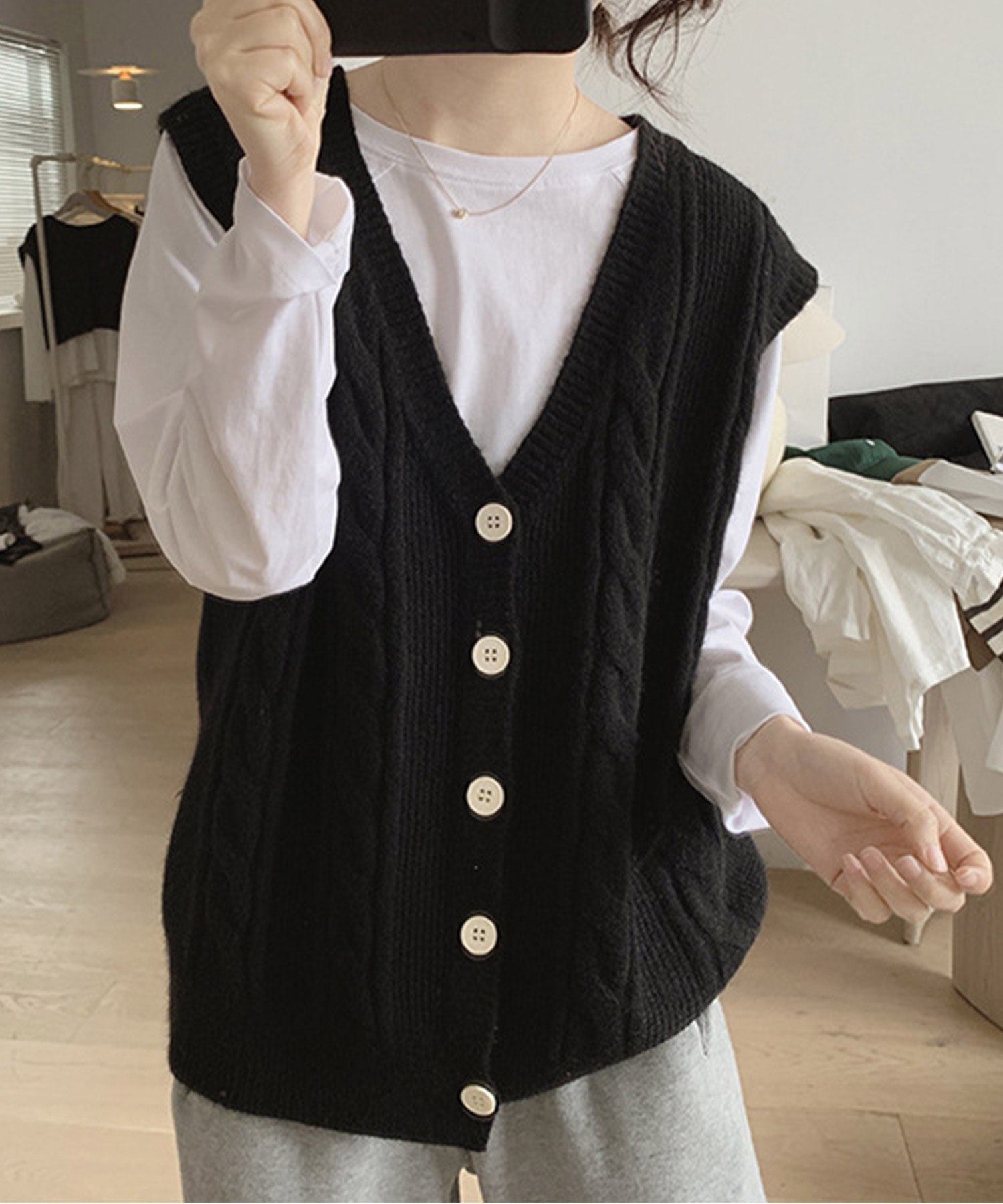 セール】Vネックニットベスト レディース トップス 秋服 冬服 10代 20