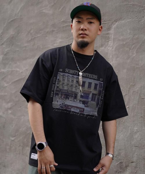 Schott(ショット)/S/S T－SHIRT "PHOTO"/半袖 Tシャツ "フォト/ブラック