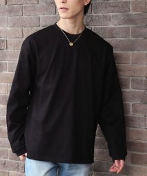 TopIsm(トップイズム)/ロングTシャツ メンズ 長袖 Tシャツ ワイドシルエット ヘビーウェイト 綿100％ コットン天竺 クルーネック 無地 ボーダー ロンT カットソー/ブラック