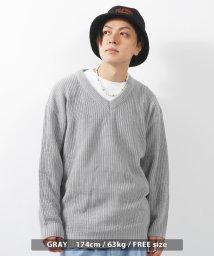 1111clothing(ワンフォークロージング)/Vネック ニット メンズ オーバーサイズ ニット レディース セーター プルオーバー 無地 長袖 トップス ビッグシルエット 大きいサイズ 韓国ファッション 春/グレー