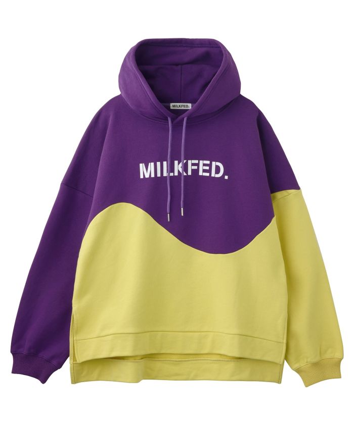 ミルクフェド ロゴ入り配色切替パーカー スウェット フーディー イエロー