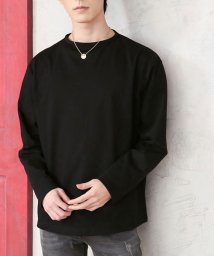 TopIsm(トップイズム)/ロングTシャツ メンズ 長袖 Tシャツ ワイドシルエット ヘビーウェイト 綿100％ コットン天竺 ボートネック 無地 ボーダー ロンT カットソー/ブラック