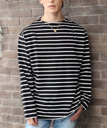 TopIsm/ロングTシャツ メンズ 長袖 Tシャツ ワイドシルエット ヘビーウェイト 綿100％ コットン天竺 ボートネック 無地 ボーダー ロンT カットソー/505089646