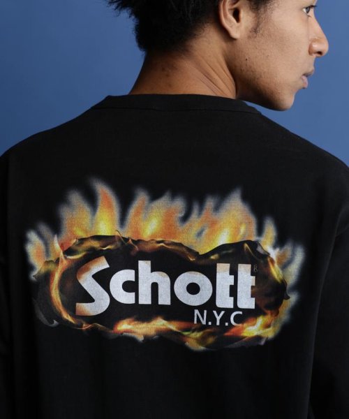 Schott(ショット)/S/S T－SHIRT "FIRE OVAL"/"ファイアーオーバル"Tシャツ/ブラック