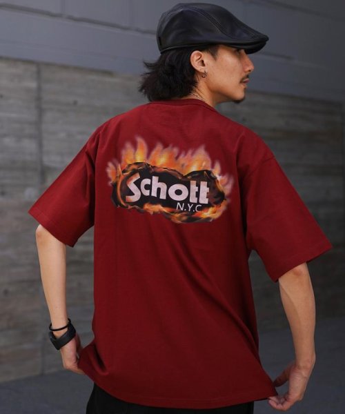 Schott(ショット)/S/S T－SHIRT "FIRE OVAL"/"ファイアーオーバル"Tシャツ/レッド