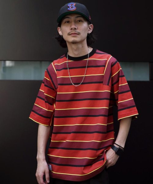 Schott(ショット)/PANELED BORDER T－SHIRT/パネルボーダー Tシャツ/ブラウン