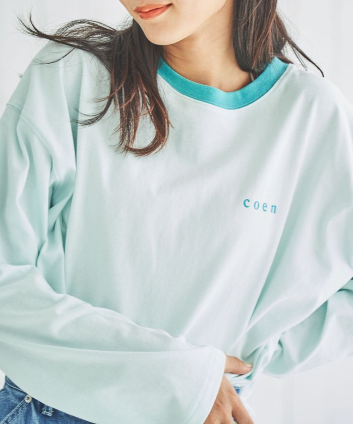 セール】coen(コーエン)ミニロゴリンガーTシャツ(WEB限定カラー