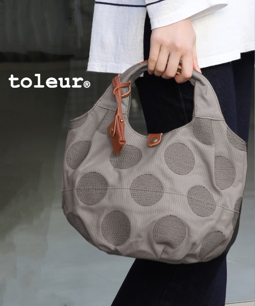 toleur(toleur)/持ちやすく 軽い◎【toleur / トーラ】キャンバス ドット刺繍/カウレザー ミニ トート バッグ  ギフト 贈り物 プレゼント 11610/グレー