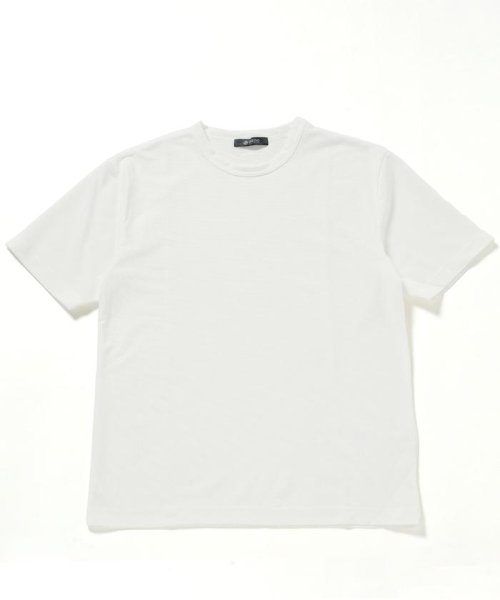 nano・universe(ナノ・ユニバース)/：ピケジャガードクルーネックTシャツ 半袖/ホワイト