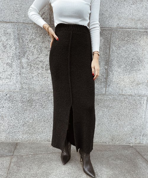 esutoreja(エストレジャ)/Rib knit long skirt/ブラック