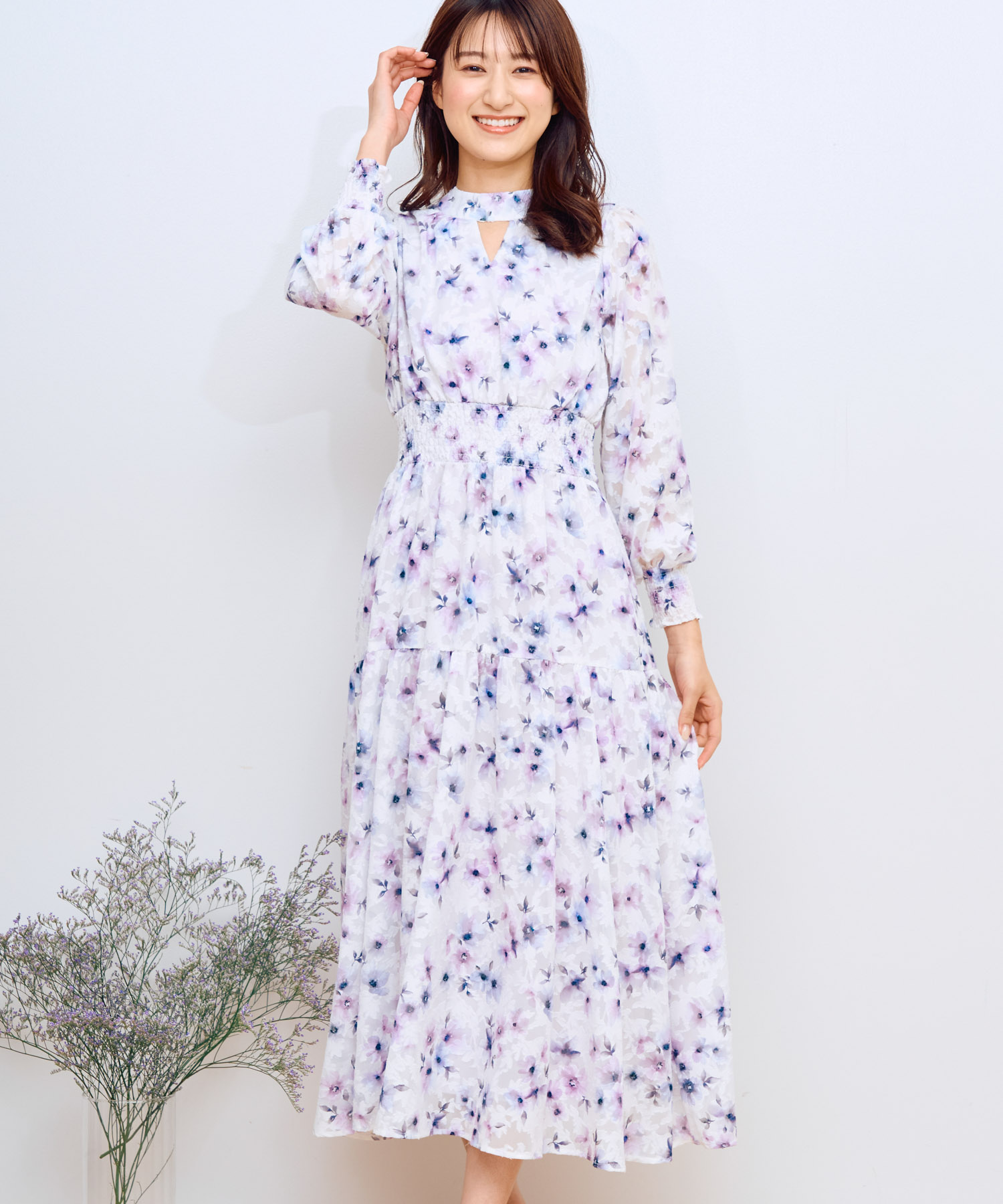 ジャガード花柄ワンピ
