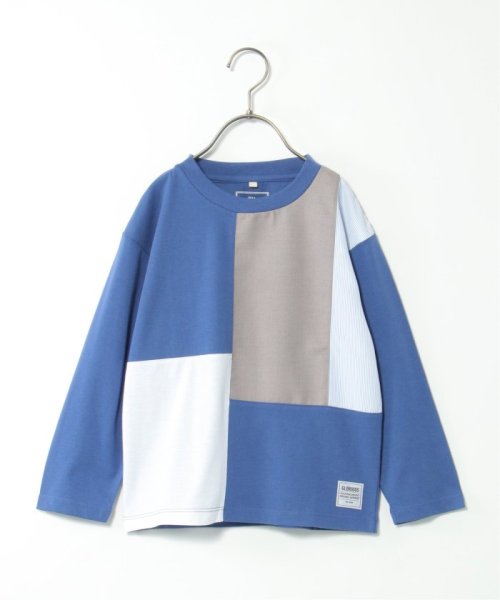 ikka kids(イッカ　キッズ)/ストライプ切り替えロングTシャツ（120〜160cm）/ブルー