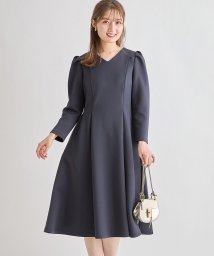 tocco closet(トッコクローゼット)/ポケット付きパワーショルダータックフレアダンボールワンピース/D-NAVY