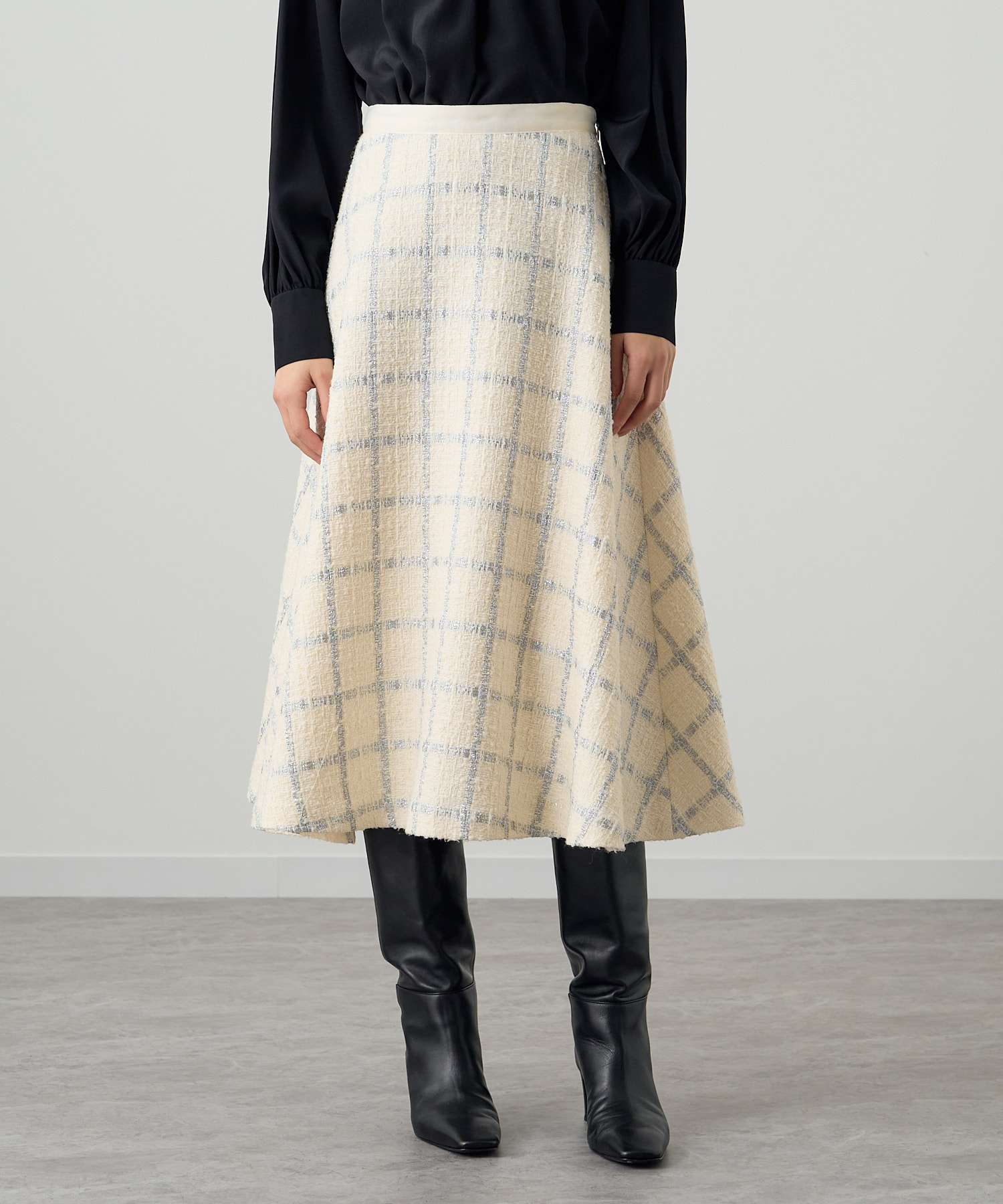 新品】アナイ ラメチェックツイードフレアスカート-