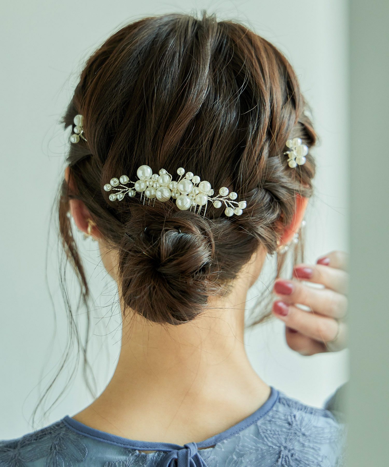NO.Ｕ-66 レトロなお花の髪飾り ホワイトブラックＵピン 7本セット