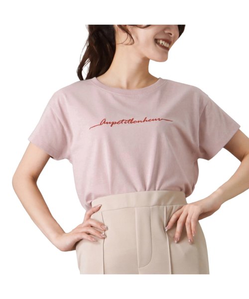 MAC HOUSE(women)(マックハウス（レディース）)/T－GRAPHICS ティーグラフィックス 脇スリットフロント刺繍半袖Tシャツ 335572102/ピンク