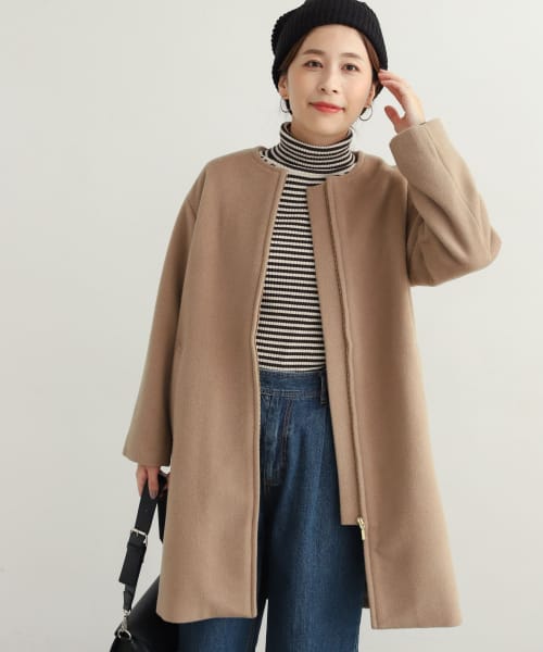 BEIGE】ノーカラーミドルコート | myglobaltax.com