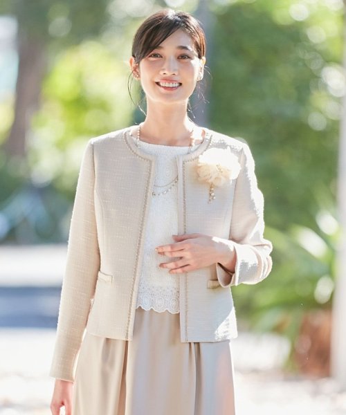 【セットアップ対応】リップルボーダー ノーカラー ジャケット 