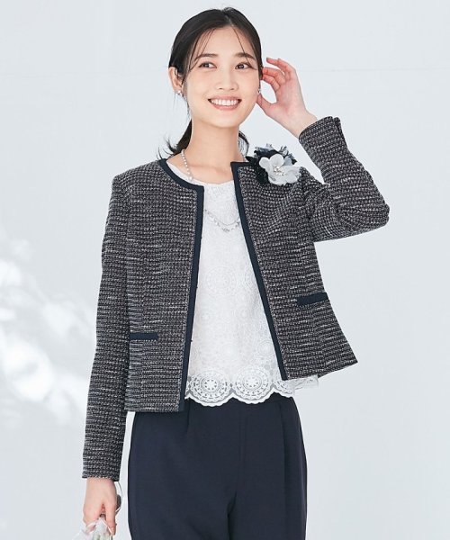 【セットアップ対応】リップルボーダー ノーカラー ジャケット 