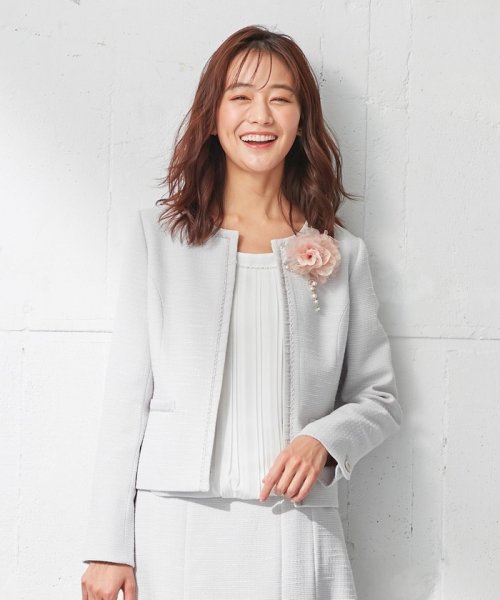 【セットアップ対応】リップルボーダー ノーカラー ジャケット 