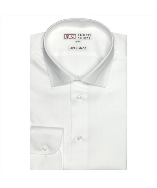 TOKYO SHIRTS(TOKYO SHIRTS)/【国産しゃれシャツ】 セミワイド 長袖 形態安定 綿100% ヘリンボーン織り/シロ