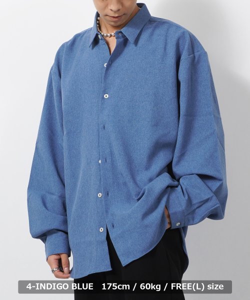 メンズ  長袖  シャツ 柄  オーバーサイズ  ブルー  青 韓国　Ⅼ