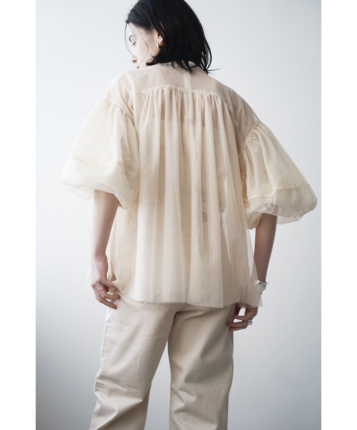 【セール】SHEER TULLE BALLOON SLEEVE TOPS(505105018