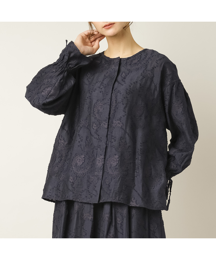 セール】 ピサーノ(PISANO) |タック・袖口リボンジャカードブラウス