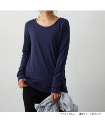 No one knows(ノーワンノーズ)/Uネック 長袖 吸湿 発熱 カットソー Tシャツ ロンT ヒートウェア トップス 暖かい あったか レディース シンプル 無地 プルオーバー フリーサイズ スト/ネイビー