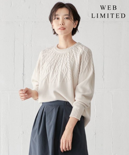 J.PRESS LADIES（LARGE SIZE）(J．プレス　レディス（大きいサイズ）)/【WEB限定・洗える】 EIGER CORD 求心編み ニット/ホワイト系