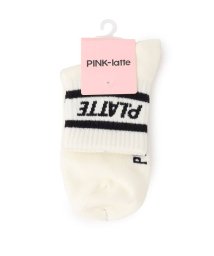 PINK-latte(ピンク　ラテ)/ラインロゴクルー丈ソックス/オフホワイト×ブラック（003）