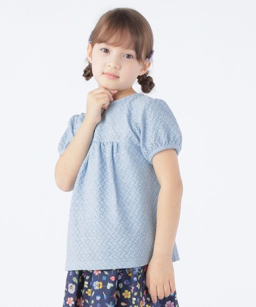 SHIPS KIDS(シップスキッズ)/SHIPS KIDS:100～130cm / ジャカード パフ スリーブ TEE/ライトブルー