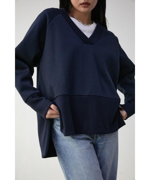 AZUL by moussy(アズールバイマウジー)/DOUBLE FACE V/N TOPS/D/NVY3