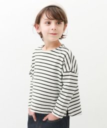 devirock(デビロック)/ゆるっとボーダー 長袖Tシャツ 子供服 キッズ 男の子 女の子 トップス 長袖Tシャツ ロンT 綿100% 吸汗/チャコールグレー