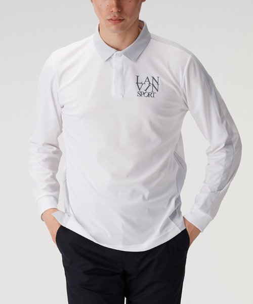 LANVIN SPORT(ランバン スポール)/【25周年】共地衿長袖シャツ【ECO/吸汗/UPF50+】【アウトレット】/ホワイト×ライトグレー